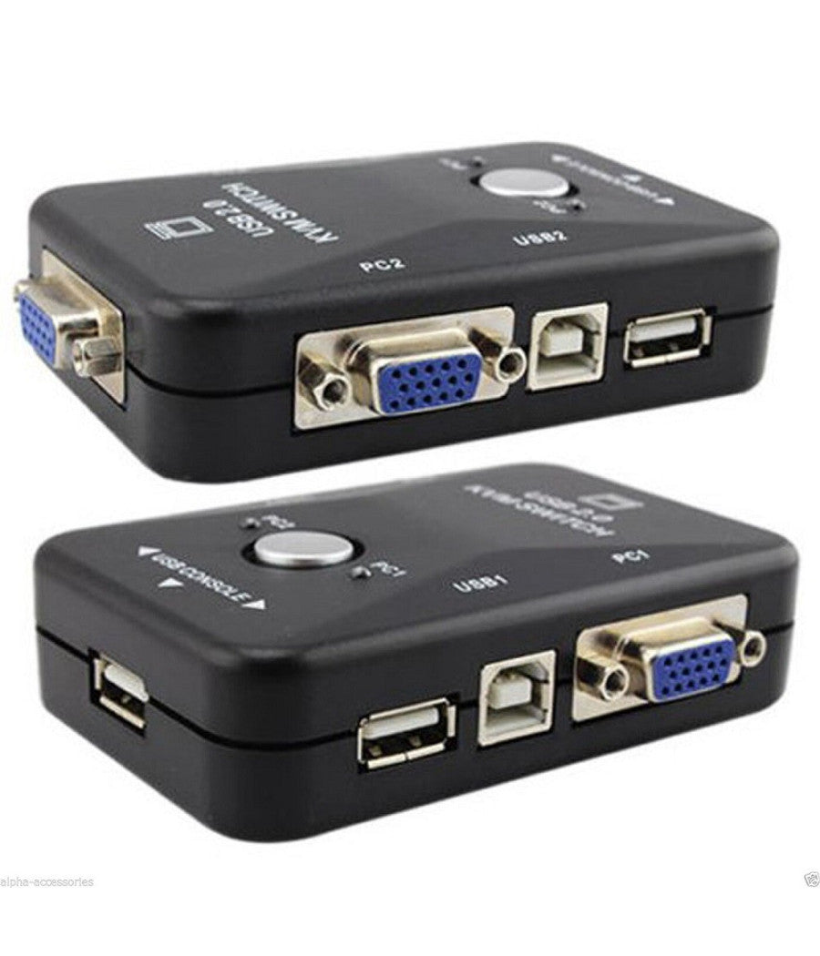 Kvm Switch 2 Porte Usb2.0 Per Pc Tastiera Mouse Monitor Vga Stampante Box         