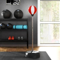 Punching Ball da Terra ad Altezza Regolabile con Guantoni e Base Riempibile, 43x43x126-144 cm, Rosso e Bianco