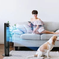 Ventilatore Colonnina Rinfrescante d'Aria 2 in 1,  4 Modalità, 3 Velocità, Telecomando, Timer, Oscillante, Nero