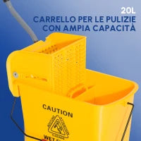 Carrello Secchio con Separatore Acqua e Strizzatore Rimovibile in PP, Giallo, 63 x 27 x 67cm
