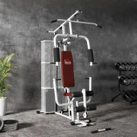 Stazione Fitness Multifunzione per Casa e Palestra con 4 Imbottiture, in Acciaio e PU, 150x110x210 cm, Bianco