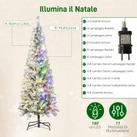 Albero di Natale Innevato con 180 Luci LED a 11 Effetti e 479 Rami, Ø65x180 cm, Verde e Bianco