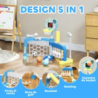Gioco per Bambini 5 in 1 per Calcio, Basket, Golf, Baseball e Bowling, in PP e ABS, 88.6x38.7x60.4-68 cm