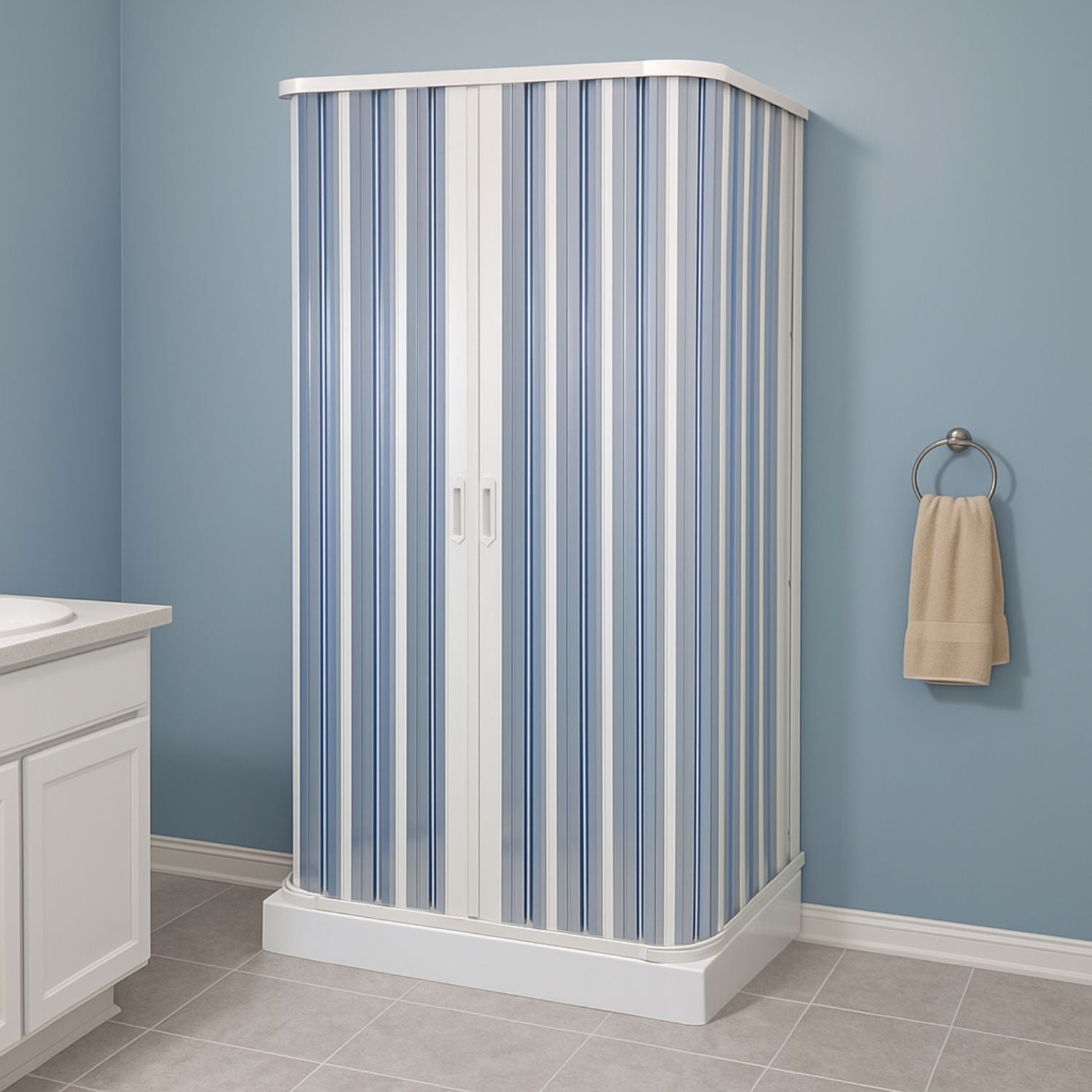 Box doccia a soffietto a tre lati in pvc guide estensibili aperture reversibili *** misure 68-80 x 80 x 68-80 cm, con...