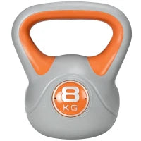 Kettlebell 8kg in PU e Sabbia con Base Piatta e Impugnatura per Stacchi, Squat e Sollevamenti, 20x14x24 cm, Arancione
