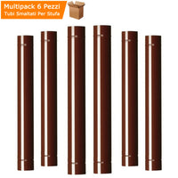 Multipack 6 pezzi tubi per stufa smaltati marrone a legna cm 100 x cm 12