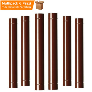 Multipack 6 pezzi tubi per stufa smaltati marrone a legna cm 100 x cm 12