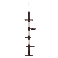 Albero Tiragraffi Multilivello a Soffitto con Amaca e Altezza Regolabile, 40x34x230-260cm, Marrone
