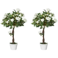 Set 2 Alberelli di Rose Finte Alte 90cm con 21 Fiori e Vaso, Bianco e Verde