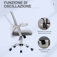 Sedia da Ufficio Ergonomica con Braccioli e Supporto Lombare, in Tessuto Effetto Lino, 62.5x55x94-104 cm, Grigia
