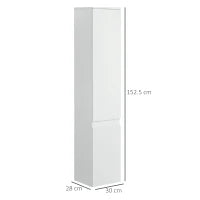 kleankin Mobile Bagno con 5 Ripiani Regolabili, Ante senza maniglie 30x28x152.5cm, Bianco
