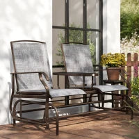 Panchina a Dondolo da Giardino a 2 Posti in Metallo e Tessuto a Rete Traspirante, 147x78x101.5cm, Marrone e grigio