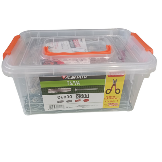 Vaschetta 500 tasselli stop t6/va 6x30 mm con forbici in omaggio elematic