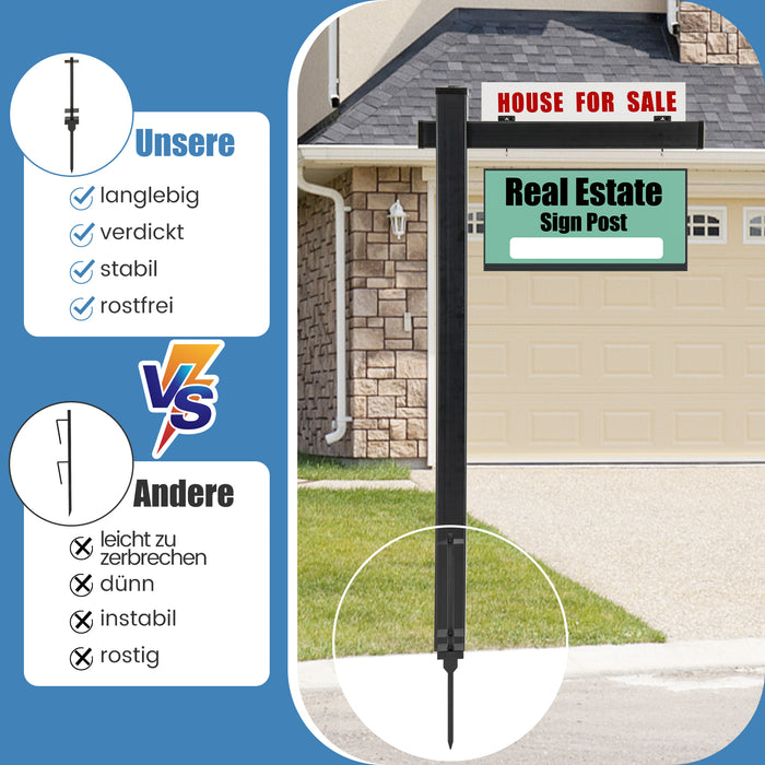 Palo per Cartelli Immobiliari da 183 cm, Palo per Cartelli di Vendita UPVC per Cartelli di Vendita Garage, in Affitto, Vendita Immobiliare, Braccio da 91 cm (Nero)