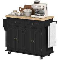 Carrello da Cucina Portavivande con Cassetti, Armadietti e Portaspezie, in Legno e MDF, 111x44.5x82.5 cm, Nero