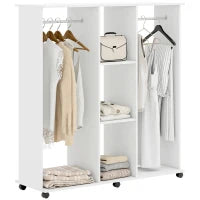 Armadio guardaroba mobile con 6 ruote 120 x 40 x 128 cm in legno bianco