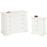 Como 3 cassetti 115x50x90H e 2 comodini con 3 cassetti 60x35x70H arte povera in legno massello e mdf con rifinitura in bianco