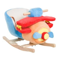Cavallo a Dondolo a Forma di Aeroplano per Bambini di Età Superiore a 18 Mesi, Cacalluccio a Dondolo con Musica Incorporata in Legno Alamo, Max:60kg 60x33x45cm