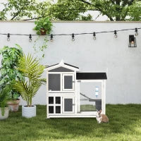 Conigliera da Esterno per 2 Conigli in Legno con Vassoio Estraibile e Area di Corsa, 110x60x104 cm