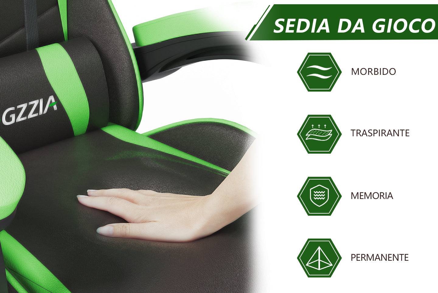 Sedia gaming ergonomica - RATTANTREE - con Supporto Lombare Sedia da Gioco in Pelle Pu con Altezza Regolabile - Vert