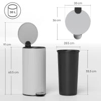 Bidone da Cucina da 30L, a Pedale con Secchio Interno, Coperchio a Chiusura Soft, 36x30x60,5cm, Grigio
