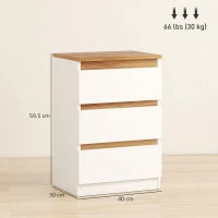 Set di 2 Comodini con 3 Cassetti in Stile Moderno, 40 x 30 x 59,5 cm, Bianco
