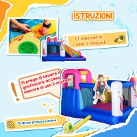 Castello Gonfiabile per Bambini con Scivolo, Piscina e Canestro da Basket, Gioco Gonfiabile Gigante e Rimbalzante per 3 Bambini, 360x305x210 cm