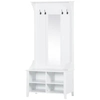Appendiabiti Attaccapanni da Terra con Specchio Scarpiera 4 Ganci Legno 80x40x170cm Bianco
