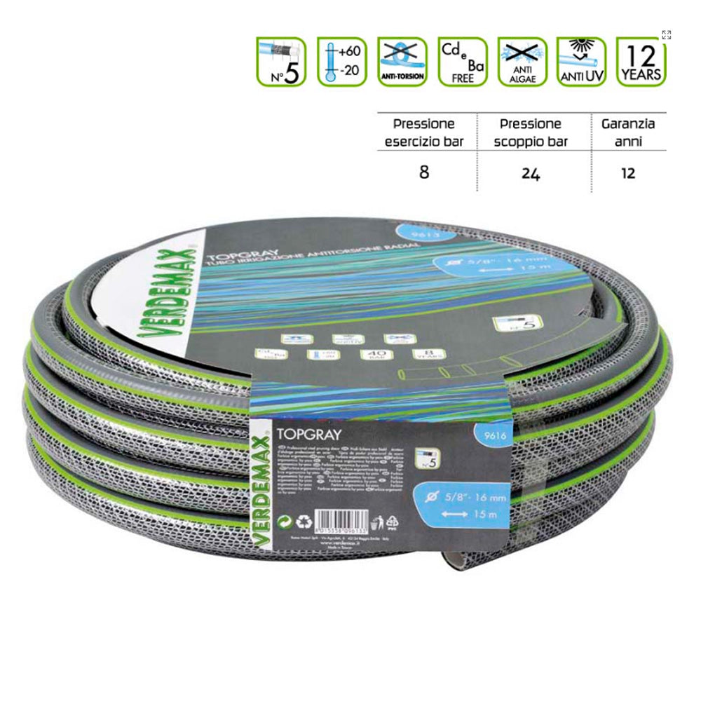 Tubo per irrigazione antitorsione verdemax topgray 5 strati diamentro 3/4 rotolo metri 25
