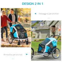 Carrello Trasporto Cani sotto i 30kg, Rimorchio Bici per Cani con Porta Anteriore e Posteriore, Finestre a Rete e Tetto Apribile, 150x82x98-108cm