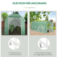 Serra a Tunnel da Giardino 5x2x2 m con 8 Finestre e Porta Avvolgibile, Verde