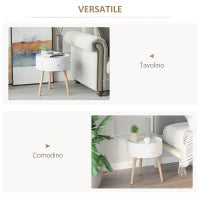 Tavolino da Salotto Moderno in Legno, Tavolino Rotondo con Cassetto, Tavolino da Caffè per Soggiorno e Camera, Bianco