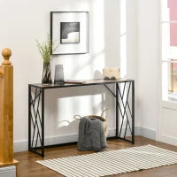 Tavolo Consolle da Ingresso in Stile Industriale, Mobile Vintage in Acciaio e Legno, 120x35x75cm, Marrone