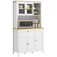 Dispensa Cucina con Cassetti, Ripiani Aperti e Scaffali Regolabili in Legno, 100x40x180 cm, Bianco