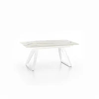 E-STYLO Tavolo allungabile con top marmo calacatta in HPL su MDF e gambe in metallo bianco, 90cm X 170/270cm H. 76cm.