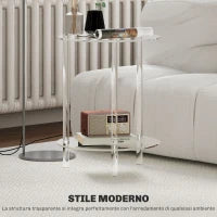 Tavolino Basso Rotondo a 2 Livelli in Acrilico per Interni, Ø40x50 cm, Trasparente