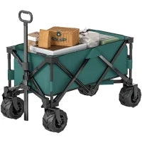 Carrello da Giardino Carico max 70kg con Maniglia Telescopica, in Metallo e Tessuto Oxford, 108x55 cm, Verde