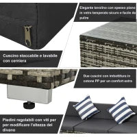 Set Mobili da Giardino da 5 Pezzi, Divanetto per Esterni con Pouf e Tavolino in Rattan PE, Grigio
