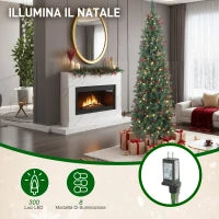 Albero di Natale Illuminato con 300 Luci LED, 55 Pigne e 55 Grappoli di Bacche, Ø75x210 cm, Verde e Argento