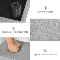 Pouf Poggiapiedi in Tessuto Effetto Lino Imbottito, 40x30x24cm, Grigio