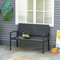 Panchina da Giardino ed Esterno in Rattan, Panca in Rattan Nero 2 Posti, 122x60x85cm