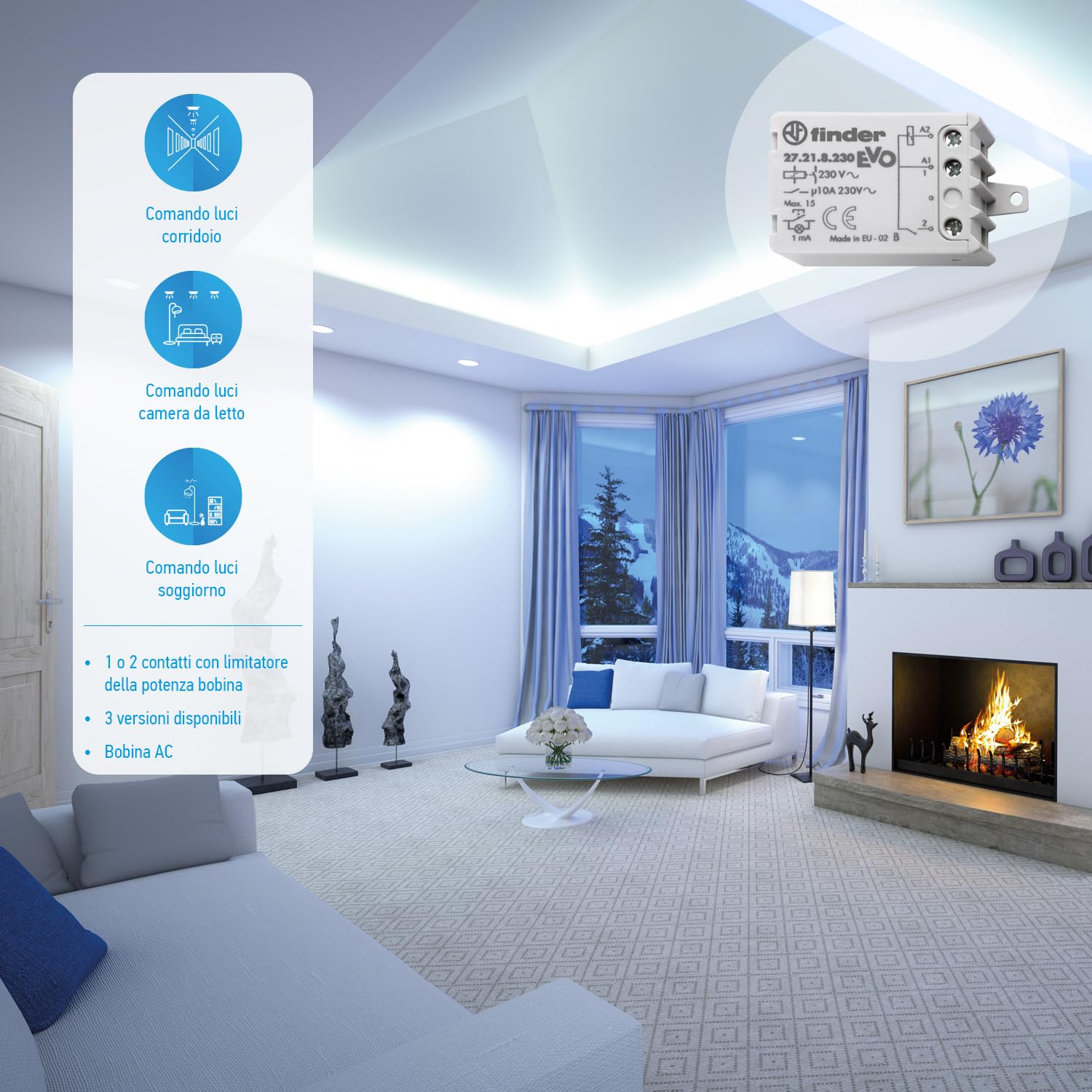 Relè interruttore elettromeccanico impulsi circuito bobina finder