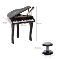 Pianoforte Elettrico Giocattolo Strumento Musicale per Bambini con 37 Tasti Microfono e Sgabello 48x39x69cm Nero