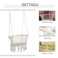 Amaca da Giardino in Stile Boho Chic, Sedia Sospesa in Poliestere e Macramè per Interni ed Esterni, Crema, 80x60x36cm