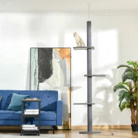 Albero Tiragraffi per Gatti a 4 Livelli con Altezza Regolabile, Grigio, 43x27x228-260cm