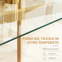 Tavolo da Pranzo Rettangolare per 4 Persone max, in Acciaio con Piano in Vetro Temperato, 120x60x76 cm