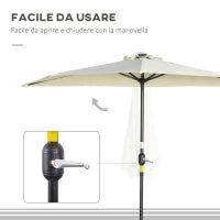 Ombrellone Semicircolare con Manovella, 20 Luci LED e Pannello Solare, 265x135x240 cm, Beige