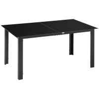 Tavolo da giardino rettangolare in alluminio e piano in vetro temperato - 6 persone 150 x 90 x 74 cm nero