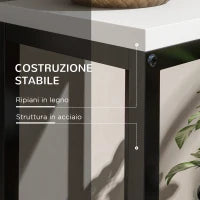 Scaffale per Piante a 4 Livelli in Acciaio e Legno, 34x34x70cm, Bianco e Nero