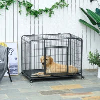 Kennel Gabbia per Cani Pieghevole Doppia Porta con Blocco 4 Ruote con Freno e Fondo Rimovibile, 109.5x71x78cm